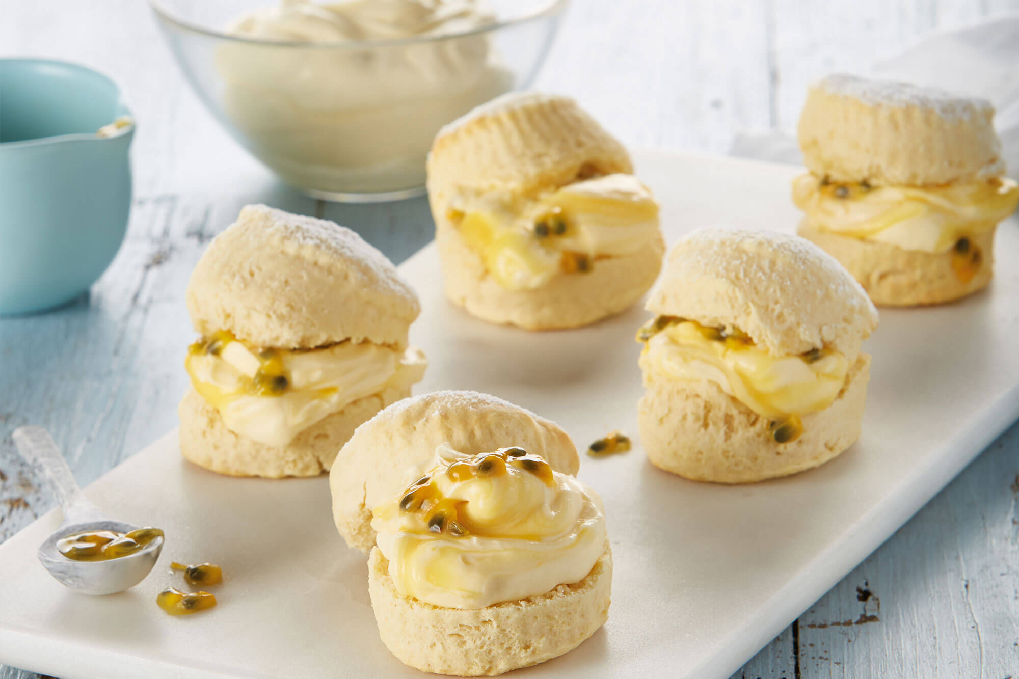 Scones with Lemon Curd Cream & Passionfruit | Bulla