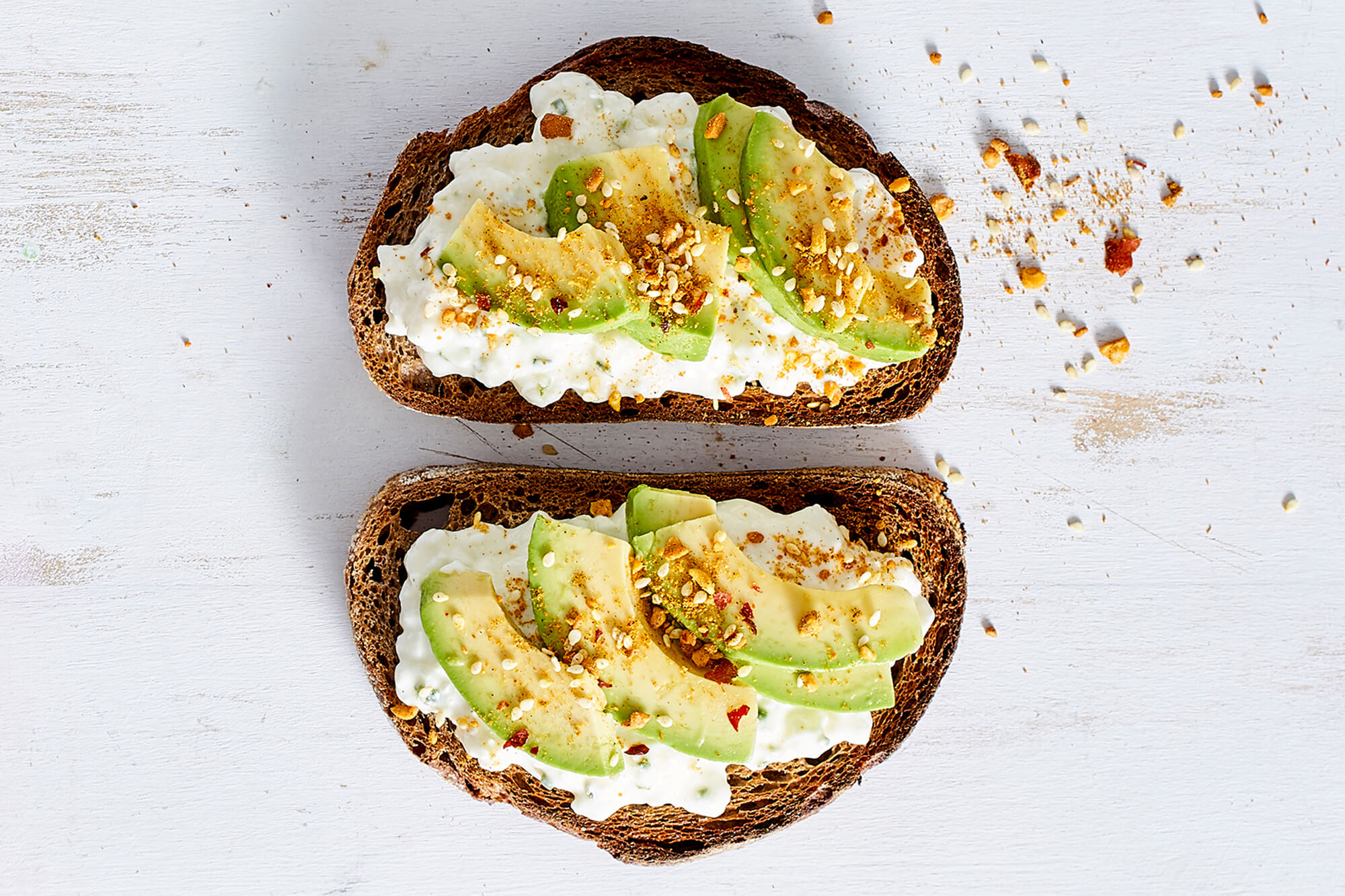 Cottage Cheese, Zesty Avocado & Dukkha Rye Toast Bulla