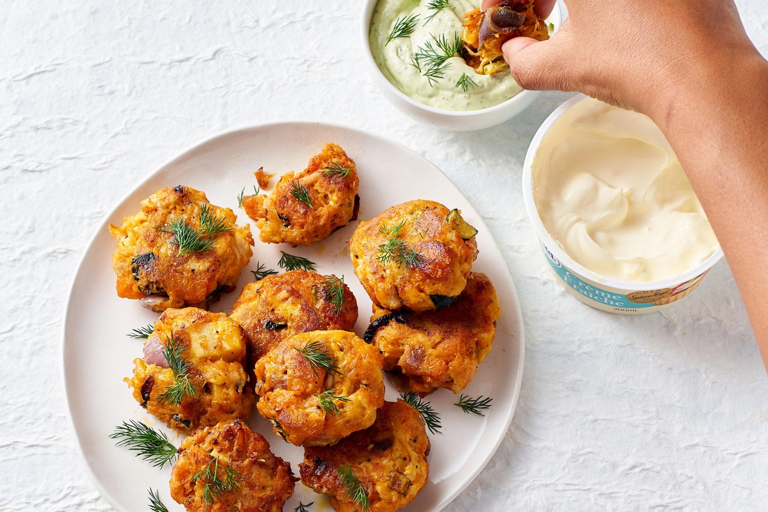 Leftover Fritters with Zesty Avocado Dressing