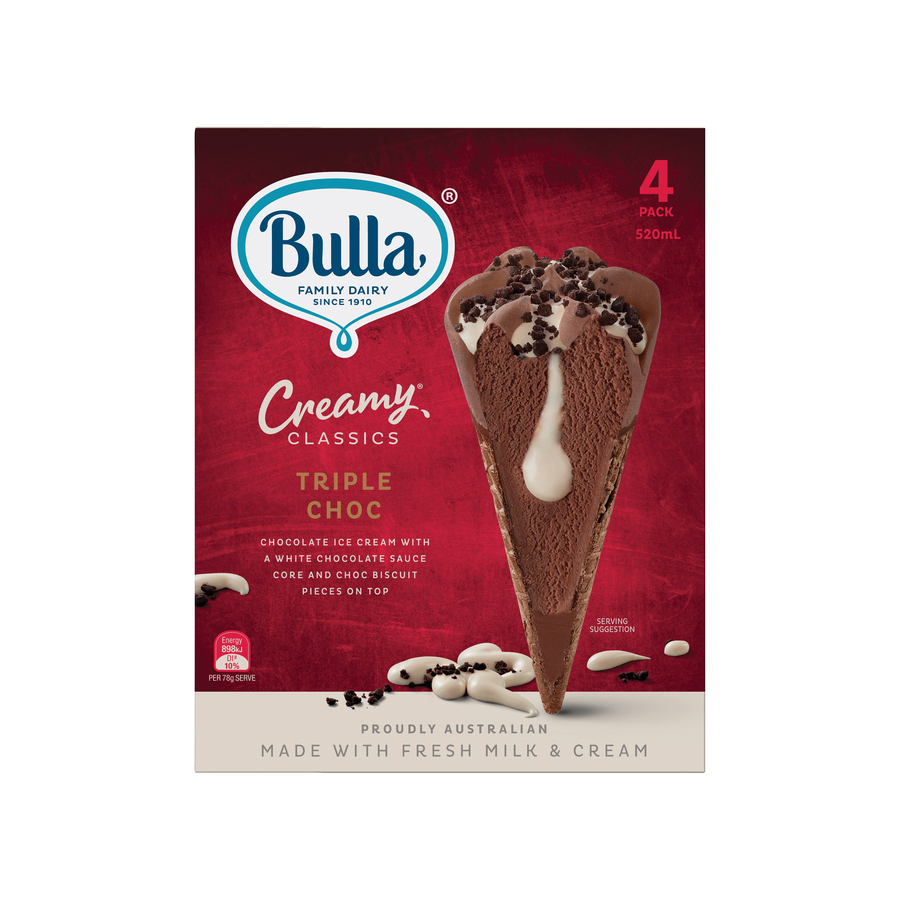 Bulla Creamy Classics Cones Triple Choc Bulla