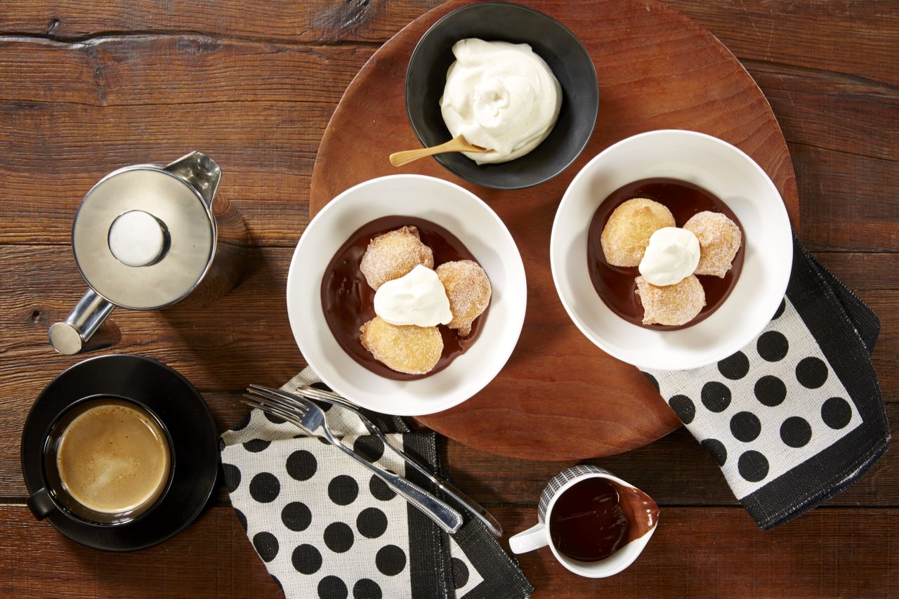 Doughnuts with Cream & Chocolate Sauce | Bulla