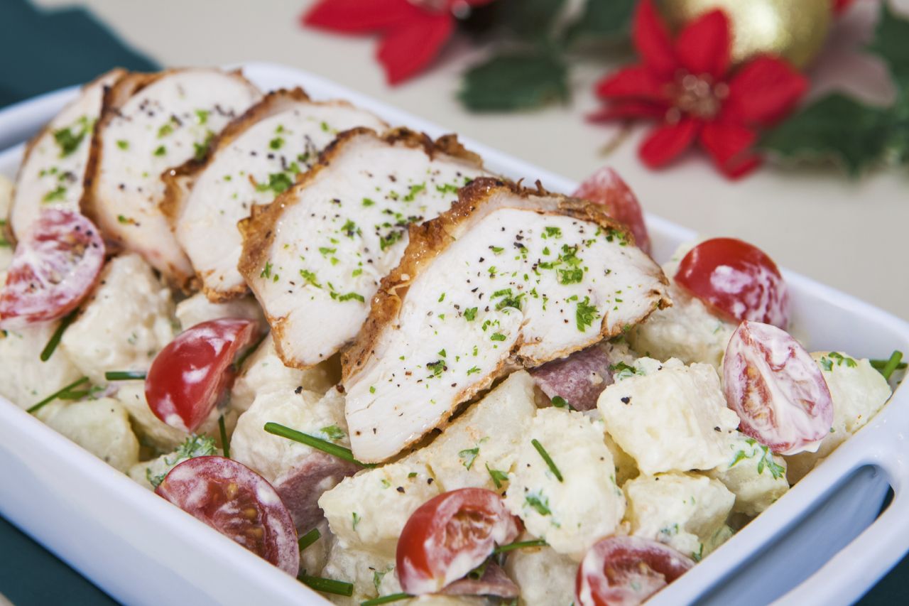 Roasted Chicken and Potato Salad with Spiced Mix Nuts