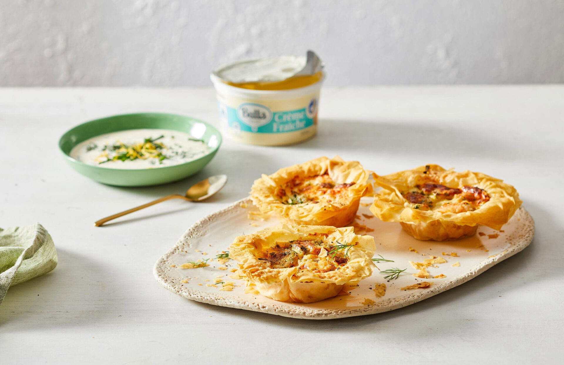 Hot Smoked Salmon & Zesty Herb Mini Filo Quiches | Bulla