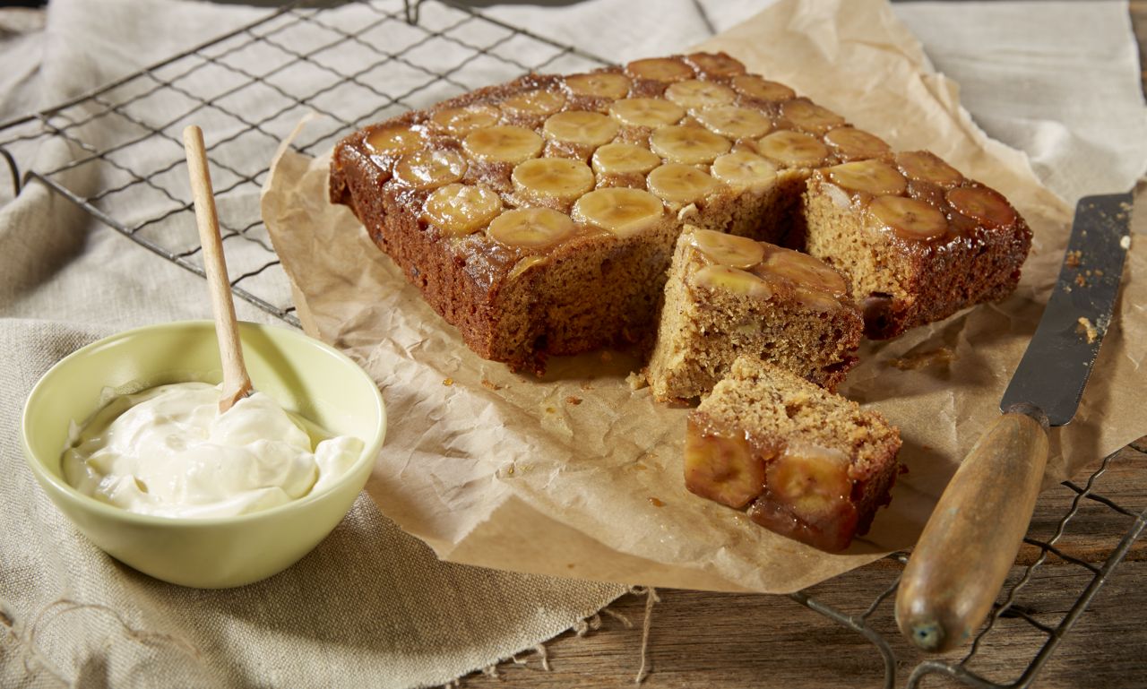 Sour Cream Upside Down Banana Cake With Yoghurt Cream Whip Bulla