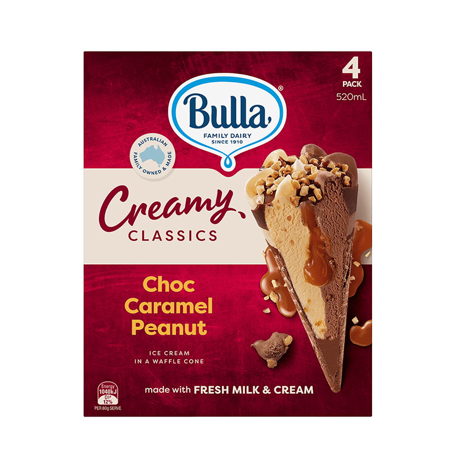 Bulla Creamy Classics Cones – Choc Caramel Peanut Bulla Creamy Classics Cones – Choc Caramel Peanut