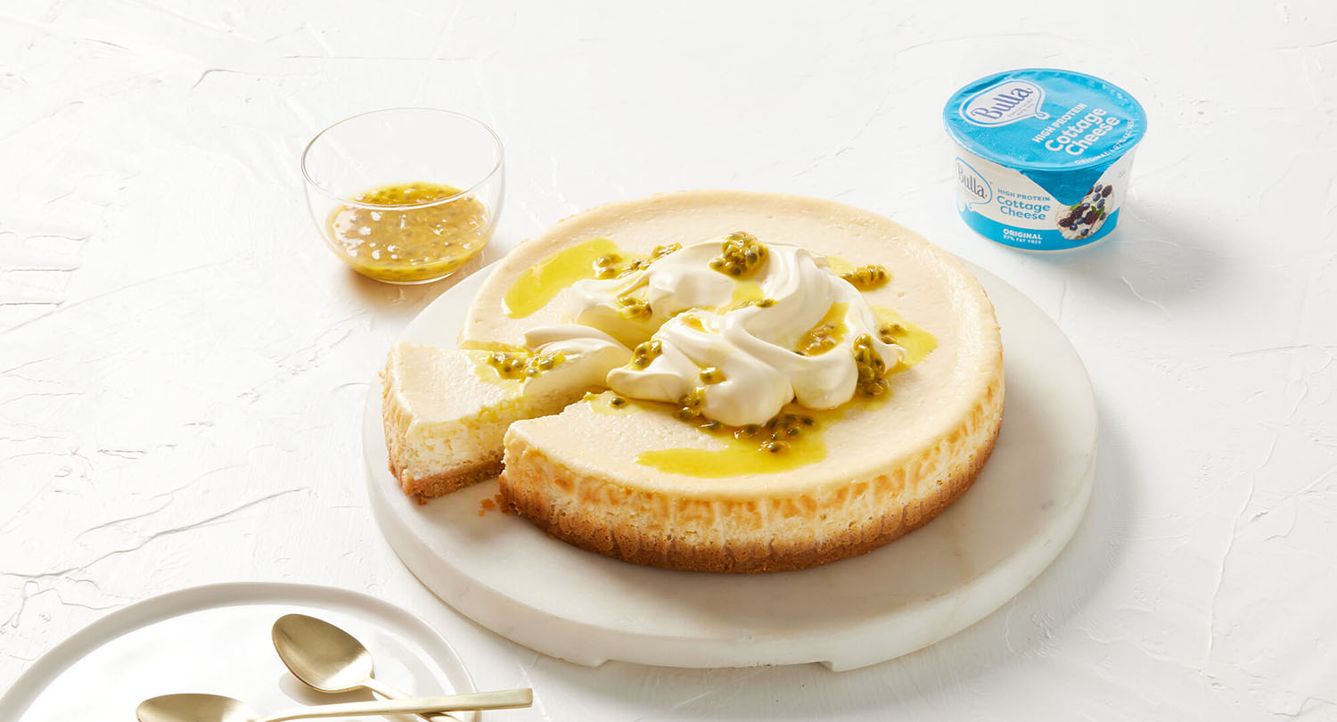 Baked Cottage Cheesecake with Passionfruit Bulla